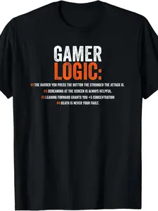 Funny Video Gamer Behavior Retro Gaming T-Shirt - Unisex Male & Female Pure Tee with Gamer Logic Graphics, 220G, Casual Casual Attire for PC/Console Gamers
