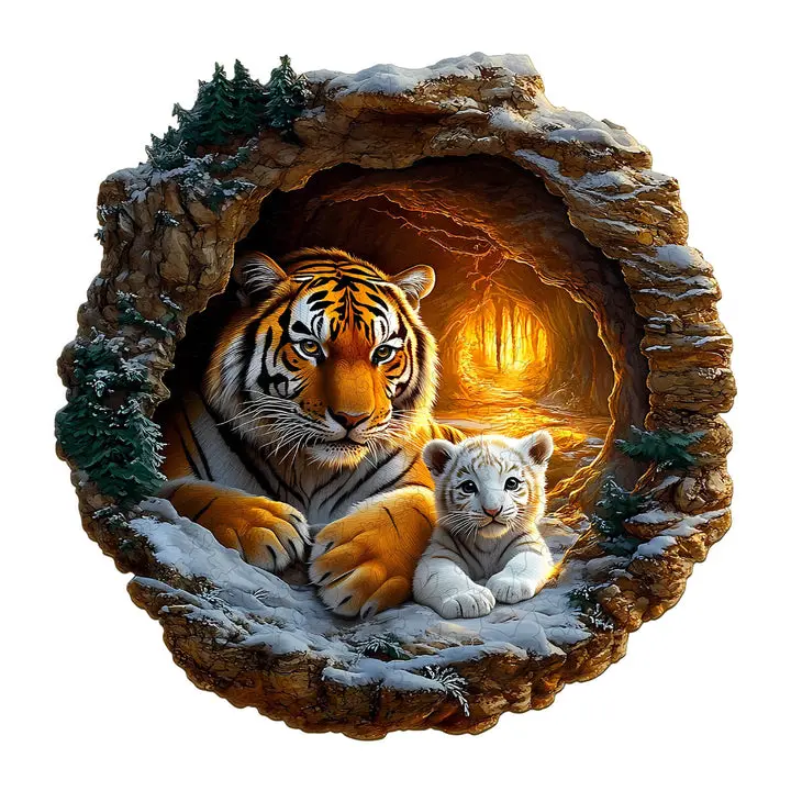 Tiger Family 2-Piece Wooden Jigsaw Puzzle - Unisex Art Puzzles Gift, Interlocking Design for Memory Training and Observation, All Seasons No Excessive Promotional Features Learning Mind Game Toy