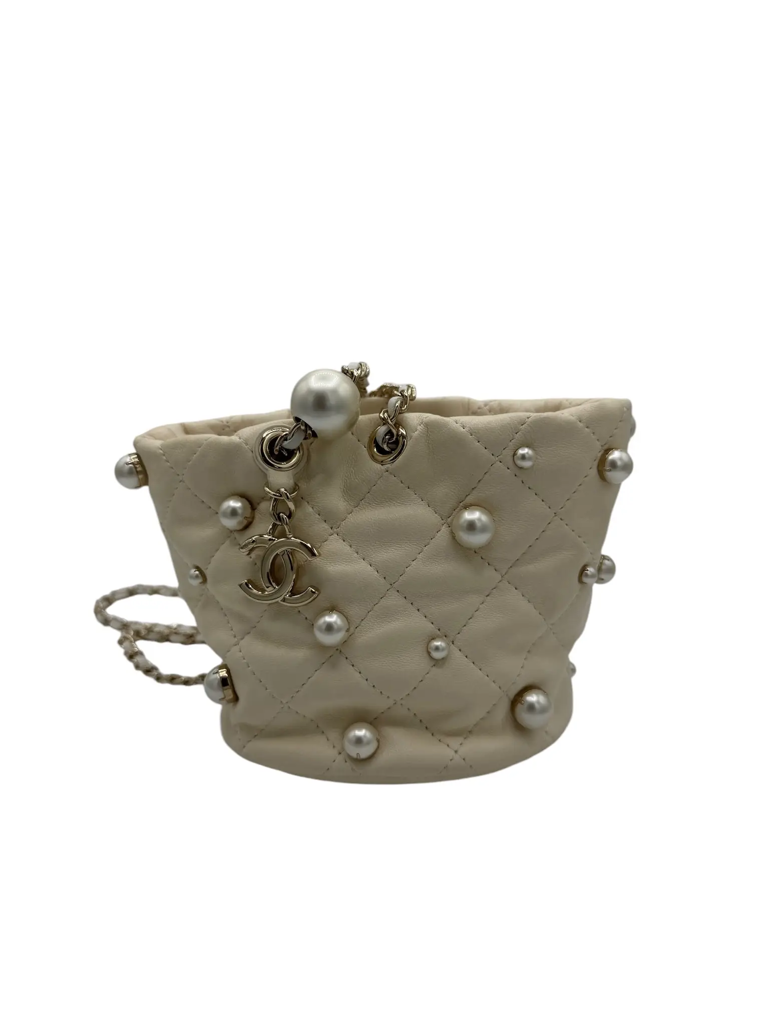 Pre-owned CHANEL Lambskin Shoulder Bags Matelasse Cream Shoulder Bag