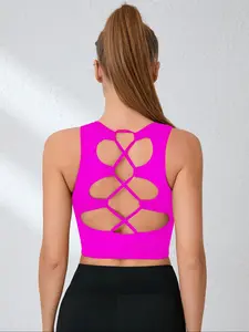 Fashionable Women's Yoga Sports Tank Top Hollow Back Activewear for All Seasons, Tight-Fitting Casual Style with Moderate Thickness, Comfortable Activewear