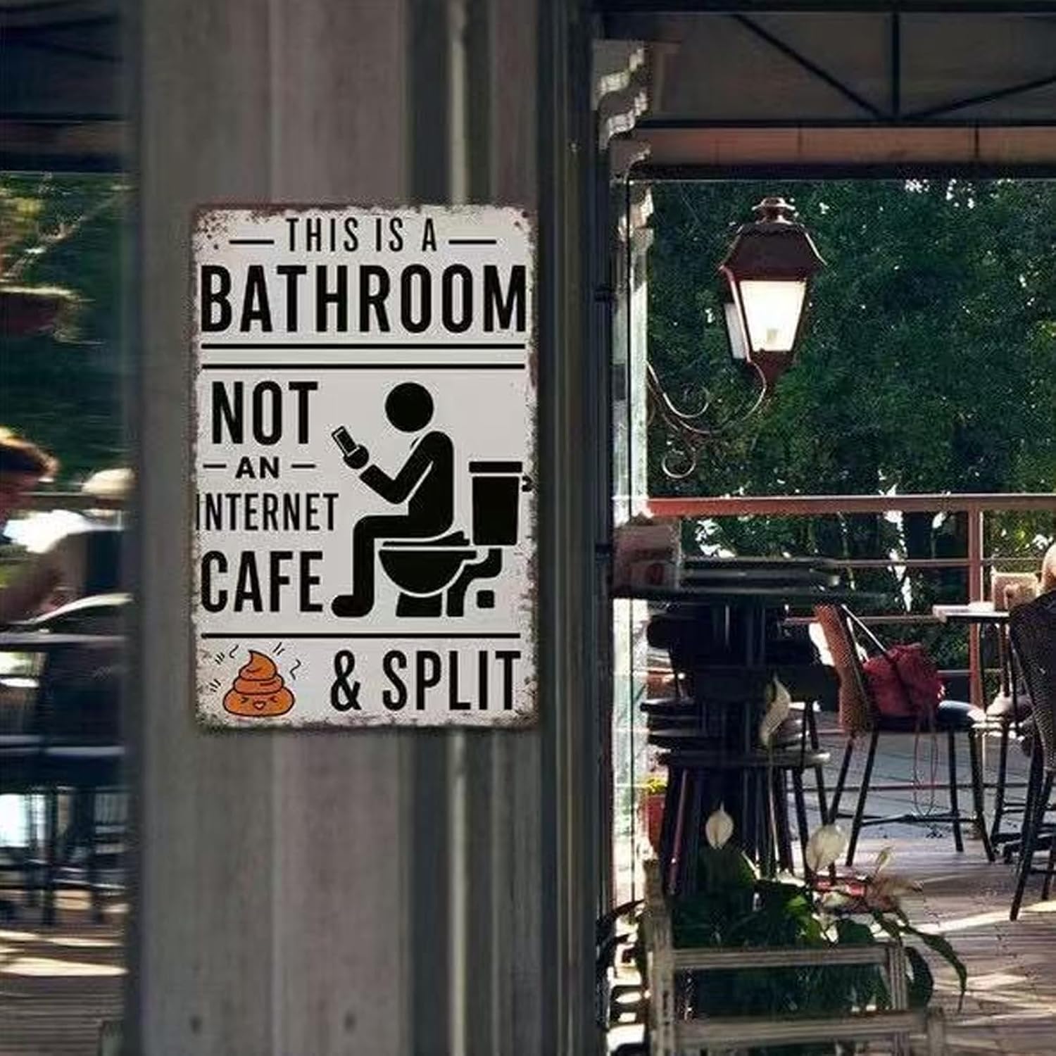Vintage Metal Tin Sign 8X12inch-This Is A Bathroom Not An Internet Cafe & Split Wall Art Decor For Home Farmhouse Washroom Bathroom Gift