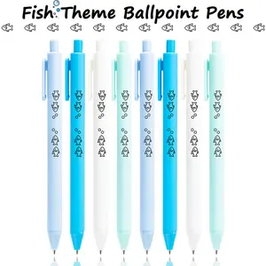 Set of 8 Ballpoint Pens with Fish And Bubbles Pattern - Features Smooth Black Ink, Lightweight Design Ideal for School, Office, Holiday Gifts, And Student Writing Needs, Unique Pens