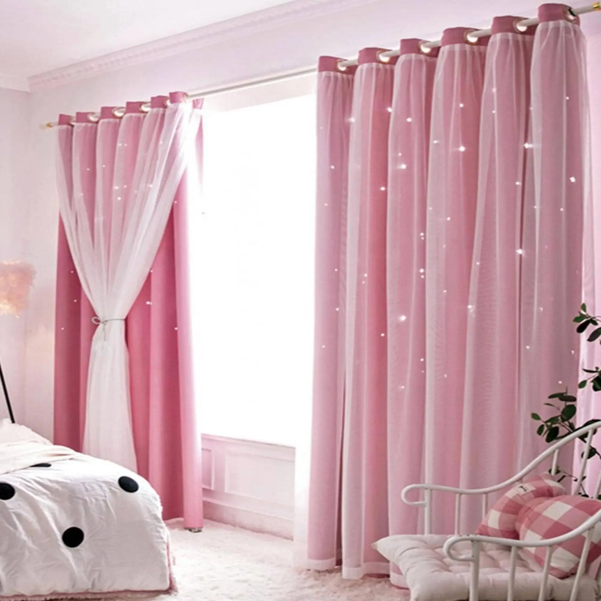 Double Layer Curtain, 1 Count Solid Color Blackout Curtain, Fashionable Curtain for Home Living Room Bedroom, Home Decor, Window Curtain