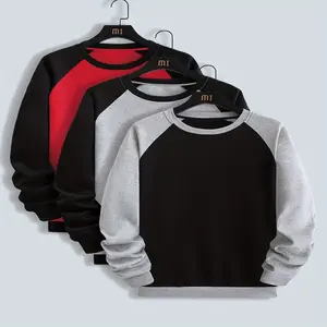 3Pcs Men's Oversized Fashion Causal Crew Neck Sweatshirt, Contrast Color Raglan Sweatshirt For Spring/autumn, Clothing, Plus Size