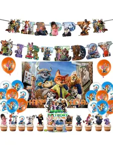 Crazy Animal City Birthday Party Decorations, Includes Background Cloth, Pull Flag, Balloons, Cake Topper, Coolest Birthday Party Supplies