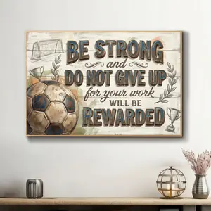 Soccer Motivational Canvas Wall Art, Inspirational Quotes Poster Sports Painting Décor for Home Bar Dorm, with Wood Floating Frame 24X18inch