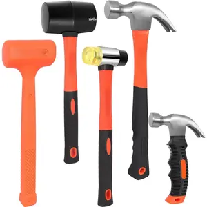 5- Hammer Set, 2LB  Blow Hammer | 16oz Claw Hammer | 16oz Rubber Mallet | 35mm Double-Faced Soft Mallet | 8oz Small Hammer