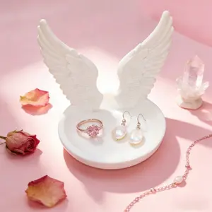 3D Printed Fashion Jewelry Tray, Earring Holder Stand, Angel Wings Desktop Organizer, Office Elegant Desk Decor Gift for Women
