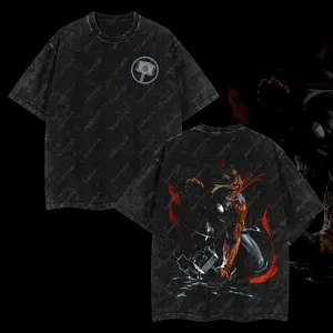 Superstyle God of Thunder "Prince of Asgard" Odinson MCU Comic Edition Double Printed Oversize Lightweight Acid Washed Tee TV Series Graphic Design Top Cotton Streetwear Comic Superheroes T-Shirt Clothes Menswear Womenswear