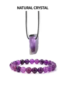 Natural Crystal Beaded Bracelet & Pendant Necklace, Chakra Healing Energy Jewelry Set, Fashion Accessories for Women & Men, Perfect Gift