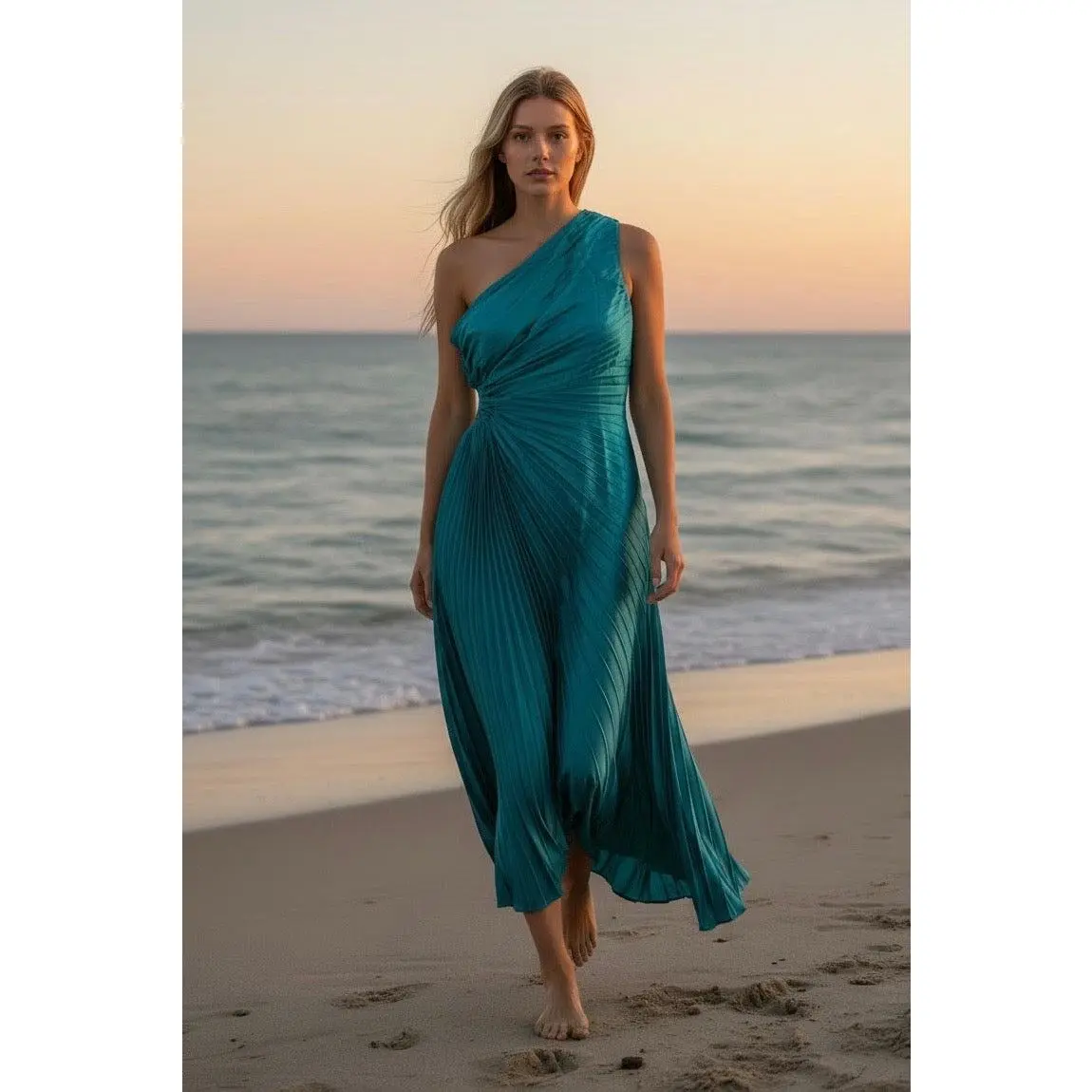 One Shoulder Pleated Gown