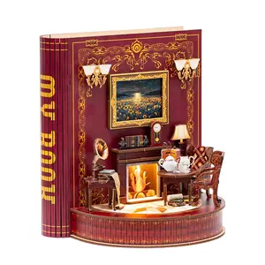 ETKVR ZP02 Theater in the Book Ornament Book Nook Kit, DIY 3D Wooden Puzzle Booknook Bookend Miniature Dollhouse