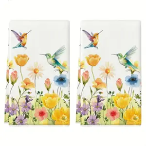 2-Piece Spring Summer Floral Bird Kitchen Towels Set, Dishwashing & Hand Drying Cleaning Cloths, Perfect Gift for Mom Friends Birthdays