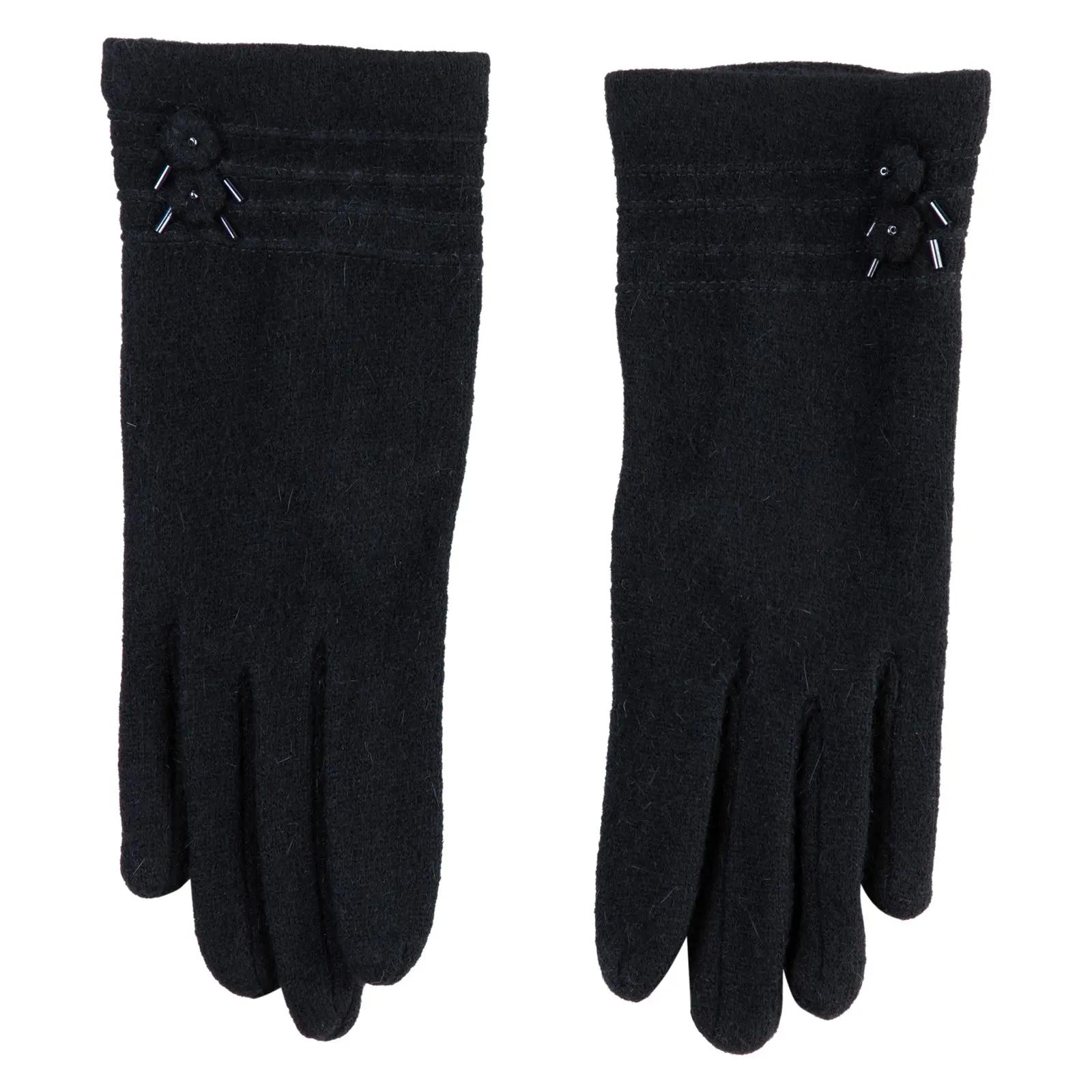 Women's Lightweight Wool Tiny Puffy Flower Accented Gloves