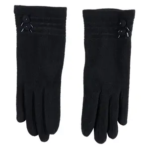 Women's Lightweight Wool Tiny Puffy Flower Accented Gloves