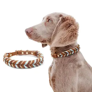 Handmade Cowhide Leather Dog Collar, Personalized Braided Pet Collar with D Ring, Anti-Escape Training Collar for Small Medium Large Dogs