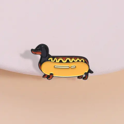 Hot Dog Dog Badge, Shaped Badges, Dachshund Cosplay Hot Dog Design for Pet Owners, Humorous Accessories for Dog Lovers and Icebreaker Social Tools, Brooch, Alloy Brooch Pin, Cute