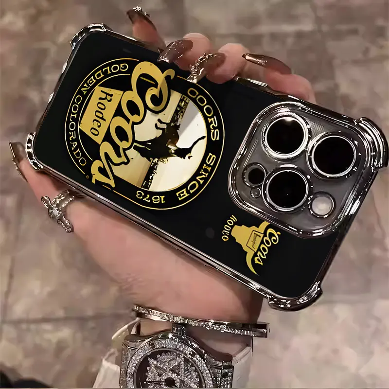 Coors Rodeo Banquet Retro design pattern Aesthetic Electroplated TPU Casing For iphone 16 15 14 13 12 11 X XS PRO PLUS MAX Four Corners Anti-Fall Transparent Casual style Soft Silicone Phone Cases Shell Tough Phone Cover Protector