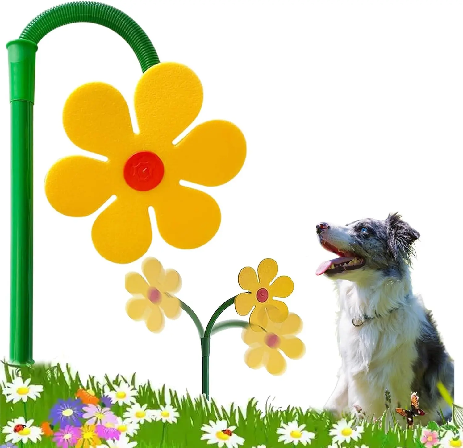 Crazy Daisy Sprinkler, Funny Sunflower Water Sprinkler for Lawn Garden Yard Watering, Crazy Dancing Daisy Water Sprinklers for Dogs Outdoor Play - Yellow