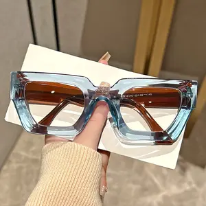 Women's Y2K Oversized Leopard Print Frame Clear Lens Glasses - Blue Light Blocking Fashion Accessory for Casual Attire