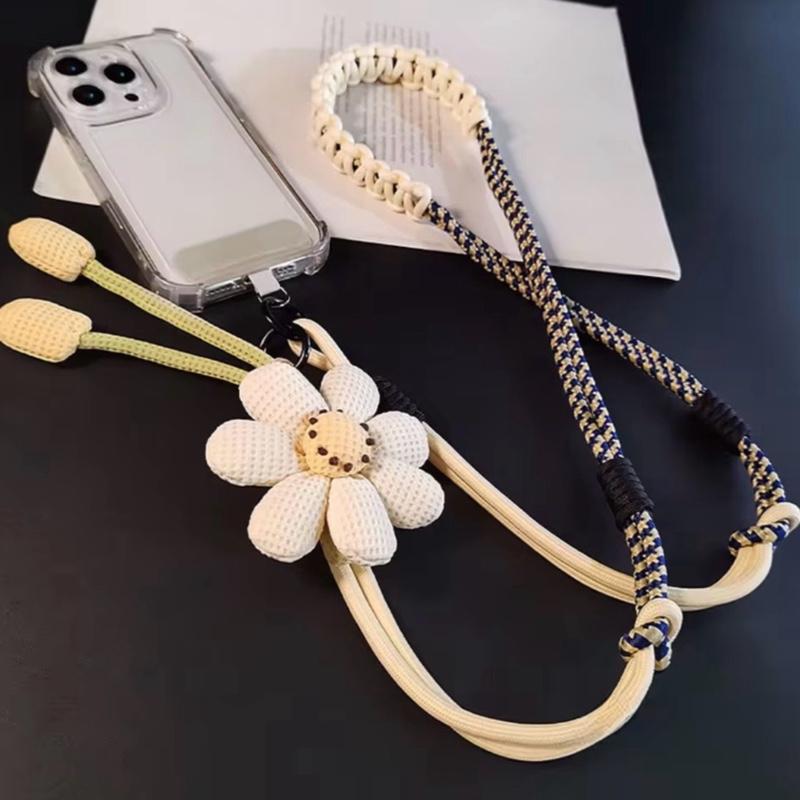 Crossbody Phone Strap with Flower Charm Adjustable Phone Lanyard Hands-Free for Women