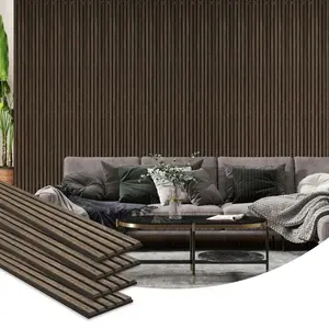 4-Pack 95"x8" Walnut Wood Acoustic Slat Panels, Sound-Absorbing 3D Building Supplies for Home Interior Wall Art Decor, Home Improvement