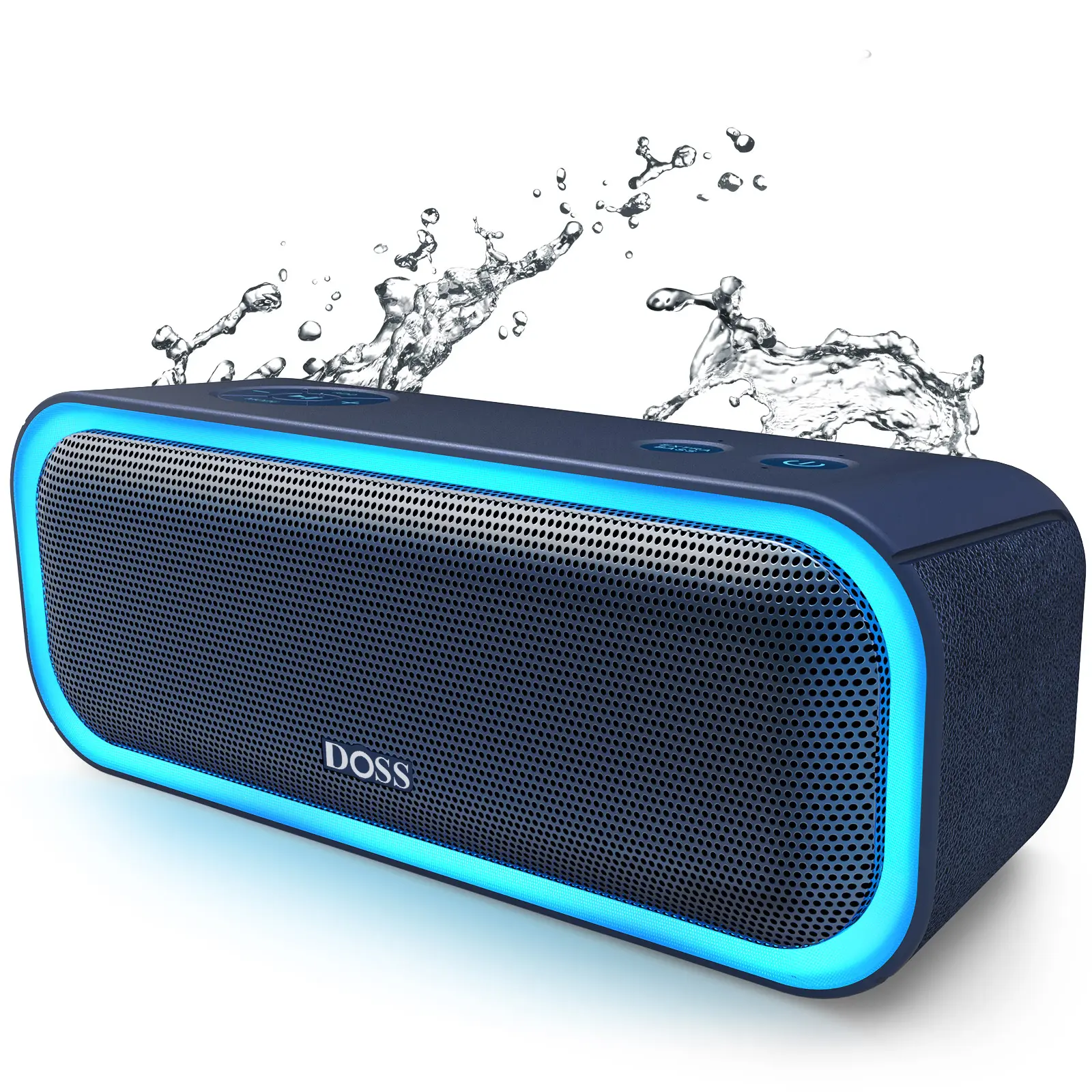 DOSS SoundBox Pro Portable Bluetooth Speaker - 20W Stereo Audio, Active Loud Bass, IPX6 Waterproof, TWS, Multi-Color Beat-Sync Lights, Protected Charging Button, Rechargeable, Included Cable, for Parties, Father's Day Gift