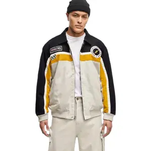 Mode of One Men's Twill Racer Winter Jacket Dark Ecru Colorblock Patches LARGE with Stylish Patches