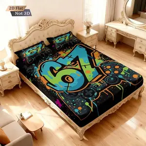 3-piece gaming style game controller bed sheet set (1 * bed sheet+2 * pillowcase, no core) gaming style bedding set/mattress protective cover, soft and breathable, suitable for home and room use