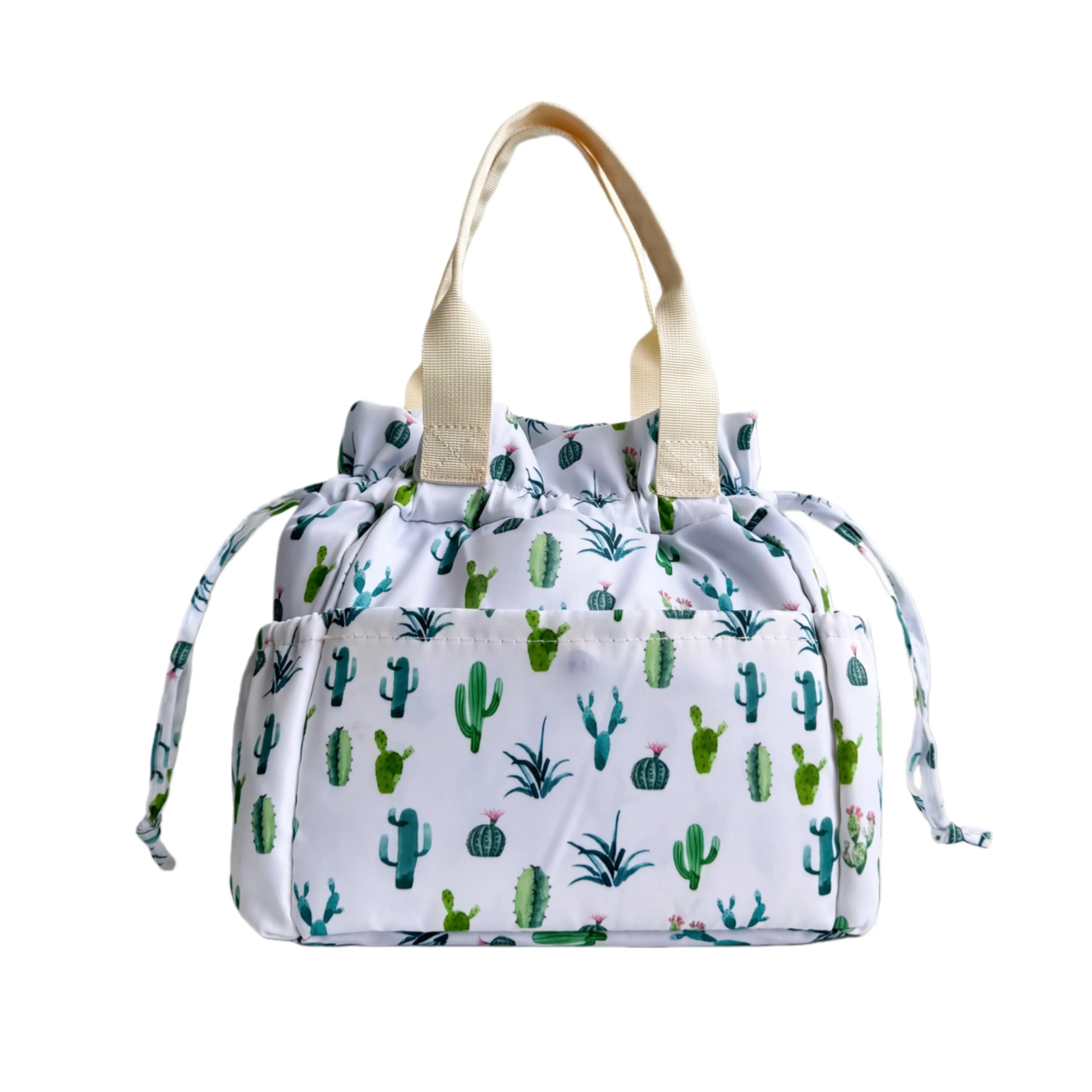 Polyester Cactus Pattern High-Capacity Thermal Lunch Tote with Laces, Cute Design, Waterproof, Multi-Function Insulation for Daily Commute & Office Use, Large Capacity, Picnic
