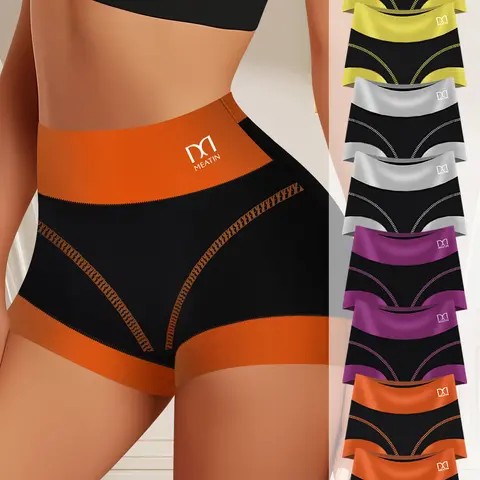 QUASTI 8 PCS Women's High-Waisted Cotton Underwear - Tummy Control, Color-Blocked, Comfortable Fit Panties for Postpartum, Yoga Activewear, Athletic Sportswear Everyday Wear, Soft