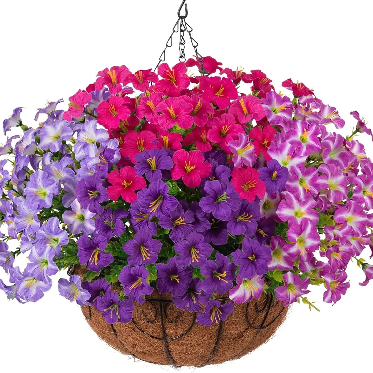 Outdoor Hanging Flower Basket Set, 20 Bouquets, UV-Resistant Silk Petunia Pots, Realistic Look, Ideal for Patios, Porches, Balconies, Gardens