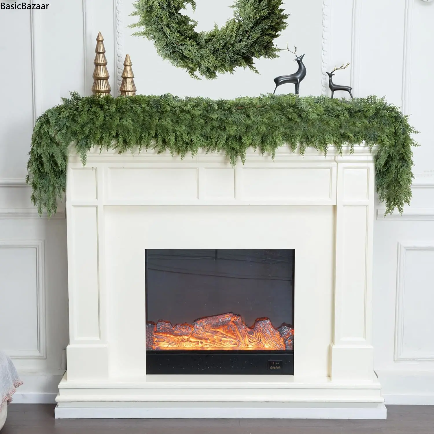 6 FT 2 Pcs Artificial Cedar Garlands, Real Touch Winter Cedar Garland, Green Artificial Greenery Pine Garland for Table, Mantle, Wall, Indoor, Outdoor Christmas Decorations (2, 6 FT) Perfect for festive seasonal decor