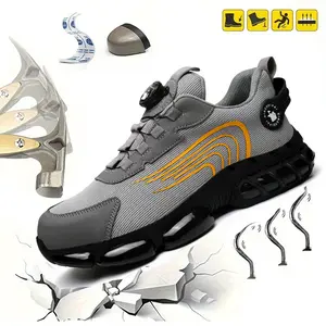 Men's Steel-Toe Anti-Slip Sports Work Safety Shoes with Striped Design Breathable Mesh Material Impact Resistance Puncture Protection Father's Day Gift Worker Closed Footwear