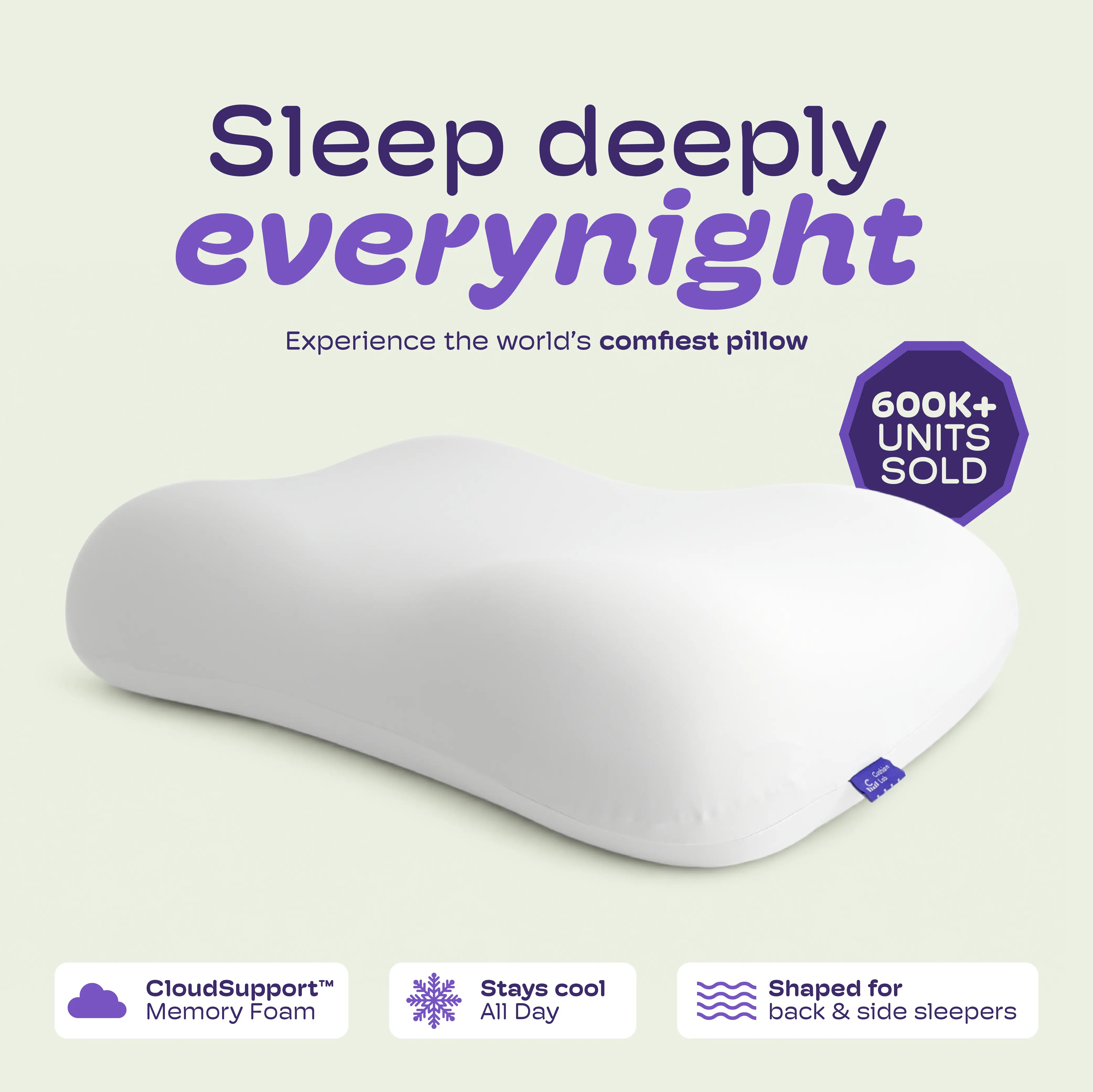 Cushion Lab I  Deep Sleep Pillow — Sleep Deeply, Every Night — Patented Memory Foam Pillows for Sleeping, Side Sleepers Approved for Restful Nights Contoured Memory Foam