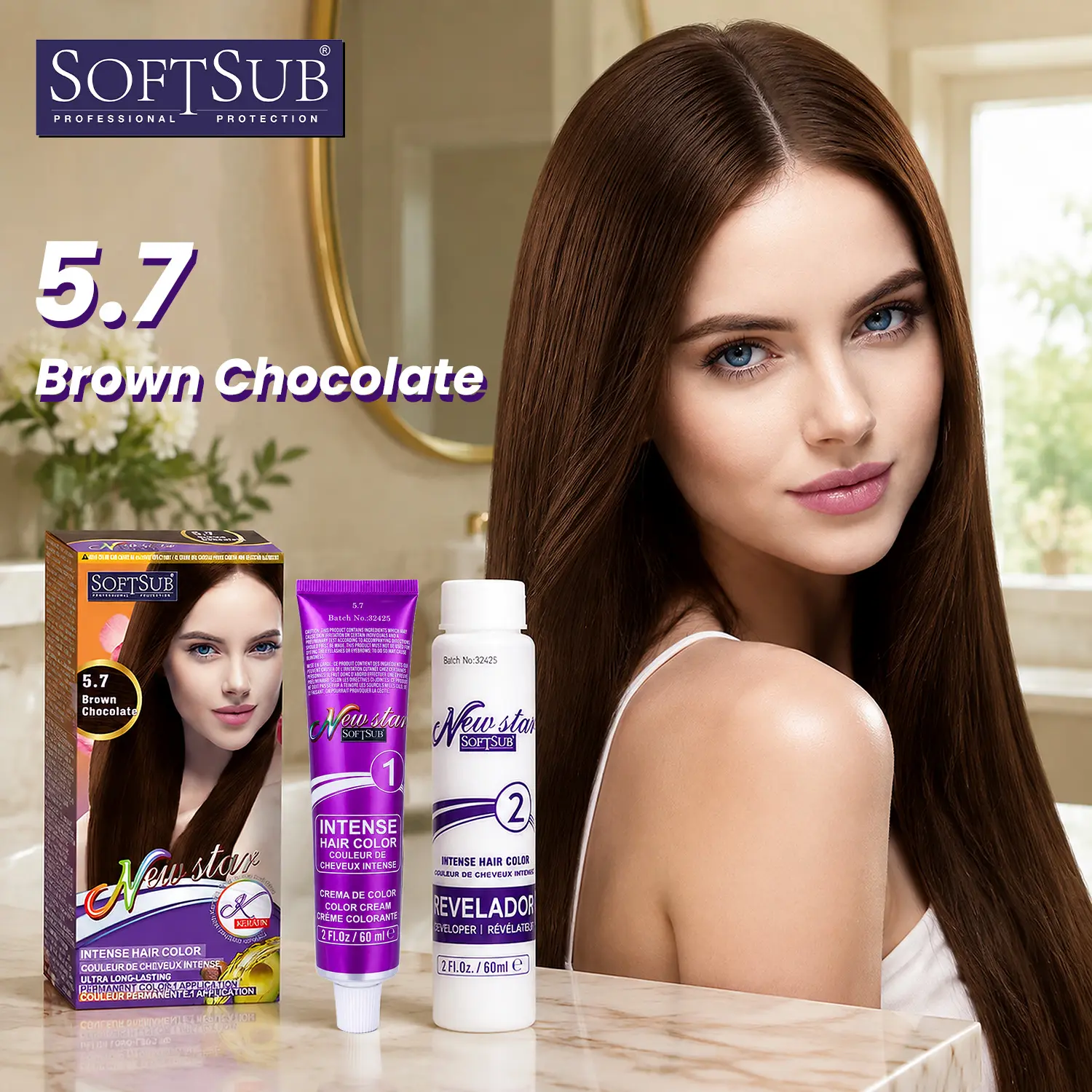 NEW STAR 5.7 Chocolate Brown Permanent Hair Color Kit, Rich Warm Multi Dimensional Even Looking Color, 120 mL Cream Dye and Developer, 1 to 1 At Home Color, 1 Box
