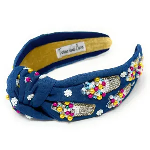 Hand Beaded Snow Cone Denim Knot Headband