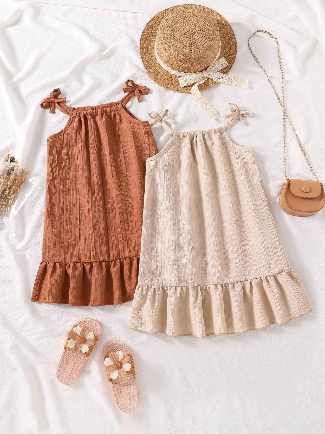 Girl's Solid Ruffle Hem Tank Dress, Cute Sleeveless A Line Dress for Summer, Kids Clothes for Daily Wear, Spring Summer Dress, Frilled Dress, Ruffle Trim Casual Dress