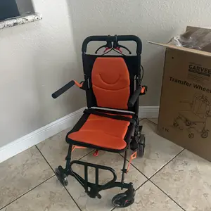 GARVEE Ambulatory Wheelchair for Seniors, Foldable Aviation Metal Frame, 3sec Fold Space Saver, 280° Flip-Up Arms Make Transfers Calmer, Secure Brakes, Breathable Ergonomic Seat, Gray Orange, Indoor-Outdoor Use, Ambulatorywheelchair, Lightweight