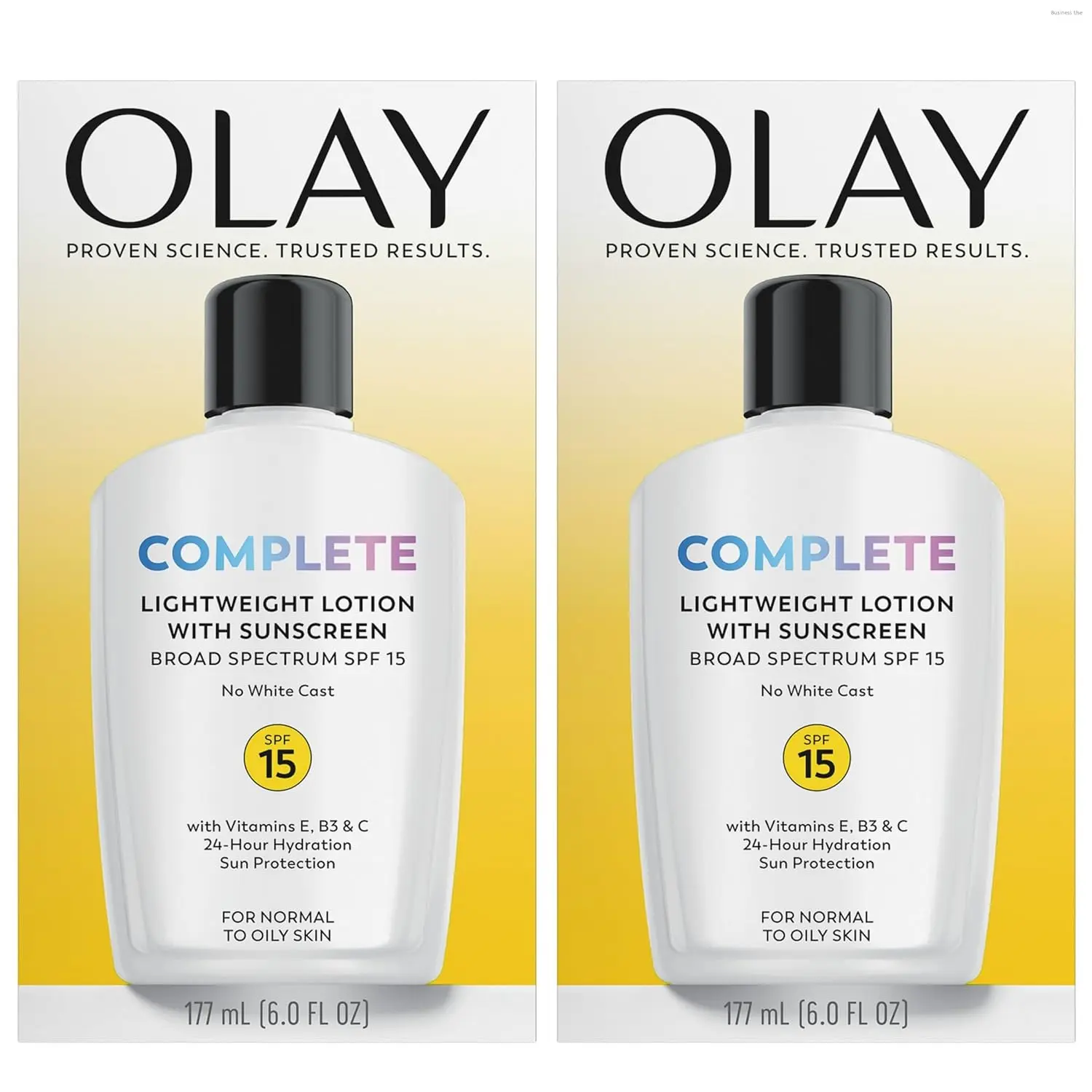 Olay Face Moisturizer, Complete with Sunscreen SPF 15, Daily Facial Lotion for Normal Skin, Lightweight Hydrating Broad Spectrum Sun Protection - Vitamin C, E, and Niacinamide - 6 Oz 2 Pack