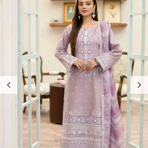 Karma 3pc stitched cotton suit with lawn dupatta wit chicken kari work with trouser and dupatta