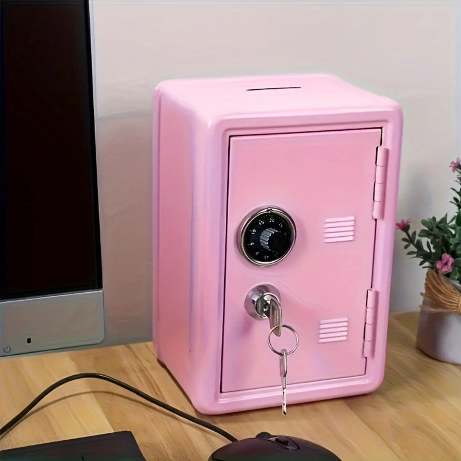 PrimPick 1 set, piggy bank, metal cash and coin storage box, Saving Box, small piggy bank with key and password lock switch, can store cash, coins, notebooks, passports and other items, school gifts, Halloween, Christmas, New Year gifts, Cash Coin Jar