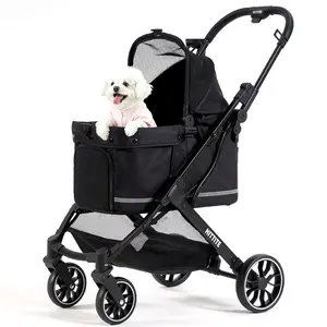 Dog Stroller for Small Medium Dogs, Pet Stroller for Cats Puppy Up to 121lbs,Foldable,One Click Folding,4 Wheel Shock Absorption,Adjustable Canopy with Sun Shades,Removable Washable Pad