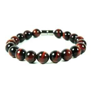 Auras by Osiris Red Tigers Eye Bracelet Men/Women Magnetic Clasp (8 Inch Beaded Bracelets, 10mm Crystal Bracelet)
