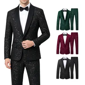 Men’s Glitter Tuxedo Suit – Slim Fit Shawl Collar Blazer and Pants Set for Wedding, Party & Formal Events