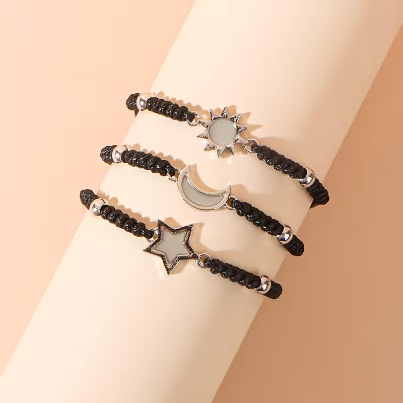 ​​3/6-Pack​​ Glow-in-the-Dark Celestial Bracelet - Adjustable Woven Sun Moon Star Jewelry | Luminous BFF Best Friend Soulmate Gifts for Boyfriend Girlfriend Couples Teens | Anniversary Valentine's Birthday Christmas Gift