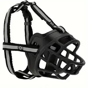 1pc Adjustable Dog Muzzle For Biting, Barking, And Training, Reflective Dog Mouth Cover For Small To Large Dogs, Breathable Basket Design With Head And Neck Straps