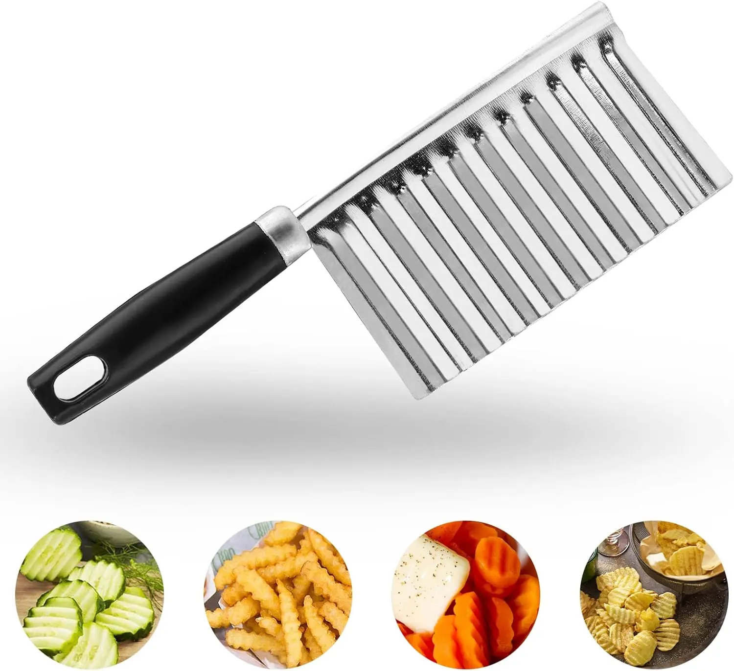 Stainless steel cutting tool suitable for potato, carrot, vegetable, French fries, wave chopper, wave slicer, steel blade, children's lunch accessories (black handle)