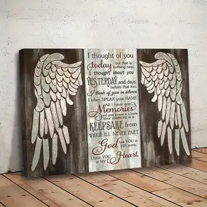 1 Count Wood Framed Canvas Rustic Angel Wings Wall Art, Wooden wall art, In Memory Pictures, I Thought of You Today Painting, Ready To Hang, Room Decor, Waterproof Canvas, Artwork Wall Painting For Gift, home decor