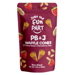 Just the Fun Part Waffle Cones filled with Peanut Butter & Strawberry Jelly Snack Sweet Dessert Chocolate Flavor Crunchy